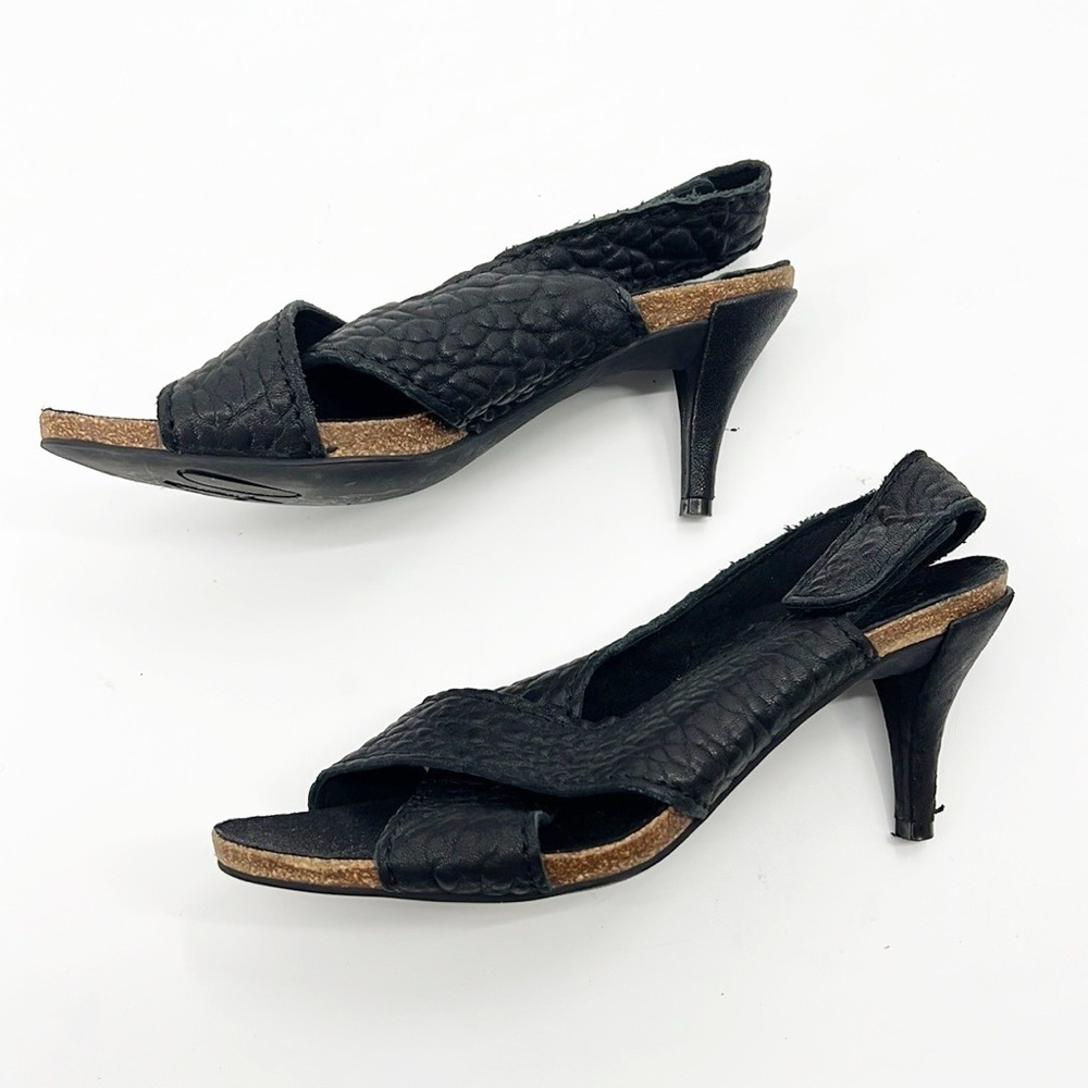 Pedro Garcia Maggie Pebbled Leather Peep Toe Slingback Heels size 40 10 - Picture 4 of 11